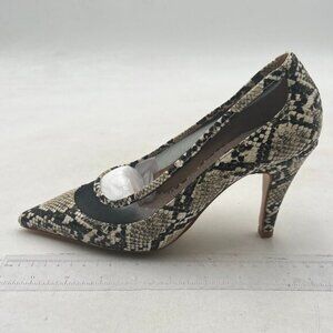 FSJ Black Pointed Toe Snakeskin Printing High Heels Pumps Slip on Dress Shoes